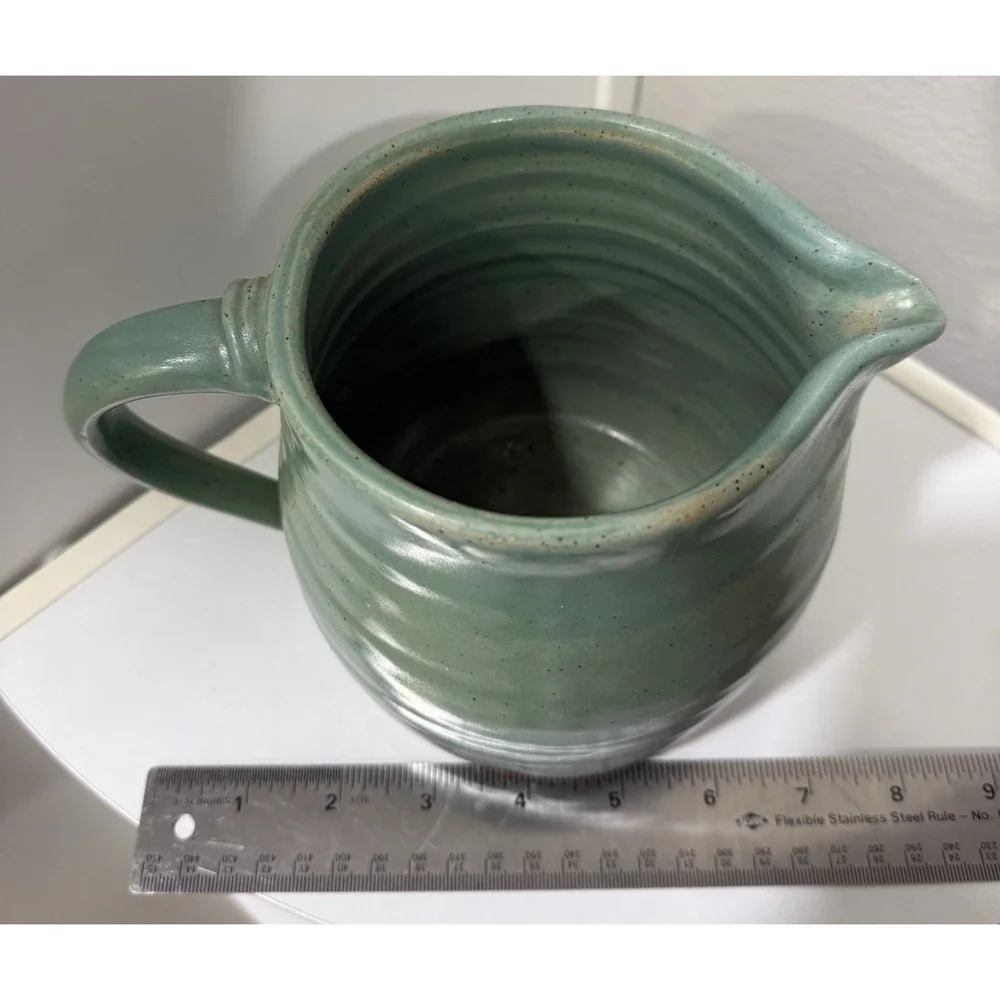 Vintage Signed Art Pottery Pitcher Stoneware Farmhouse Hand Painted Floral